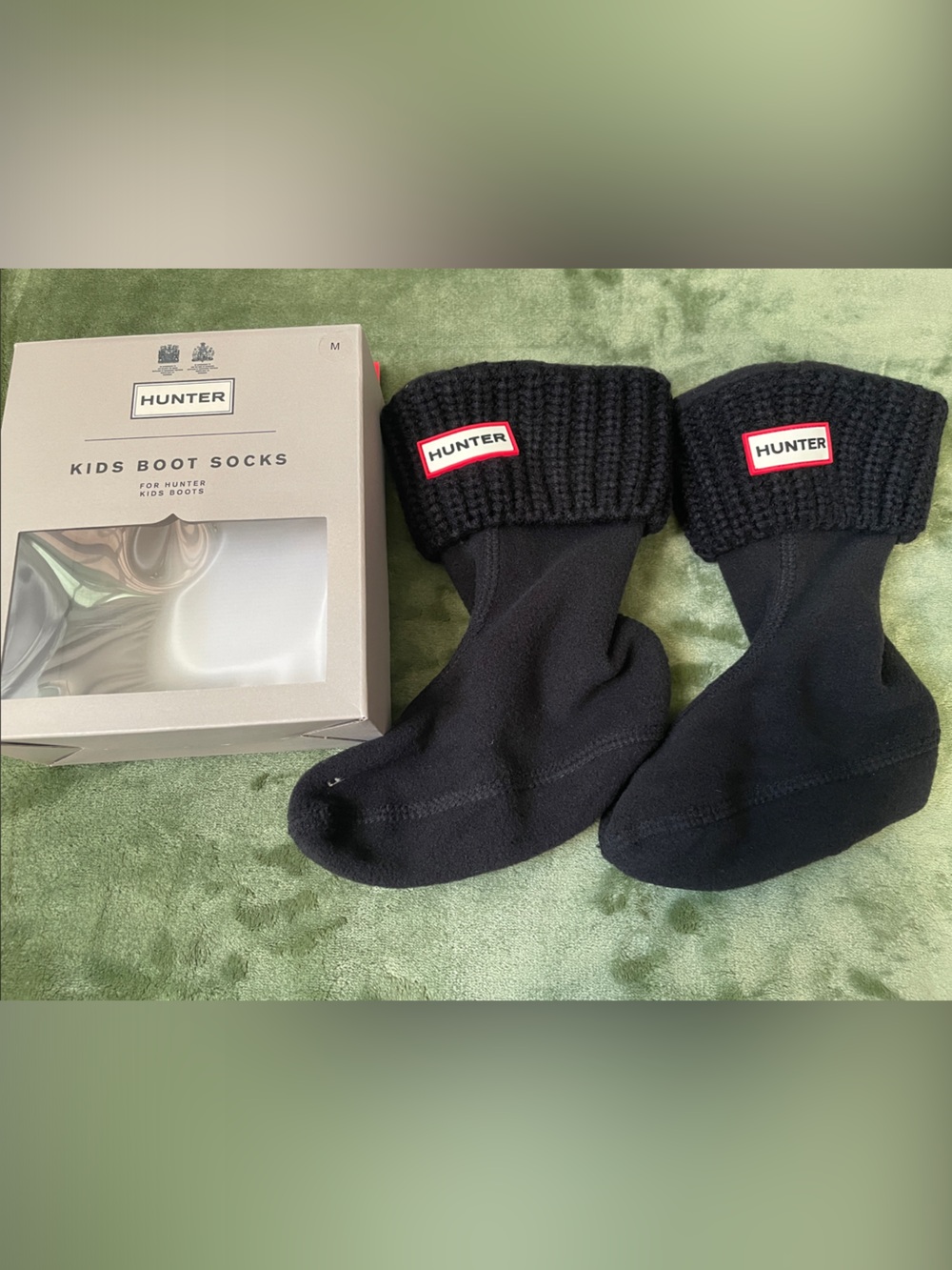 Hunter Black Kids Boot Socks with Branded Cuff Size M